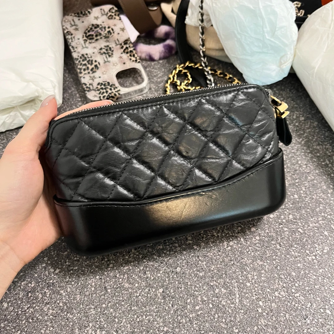 99新 Chanel/香奈儿 黑银牛皮流浪单肩包 mini 27开