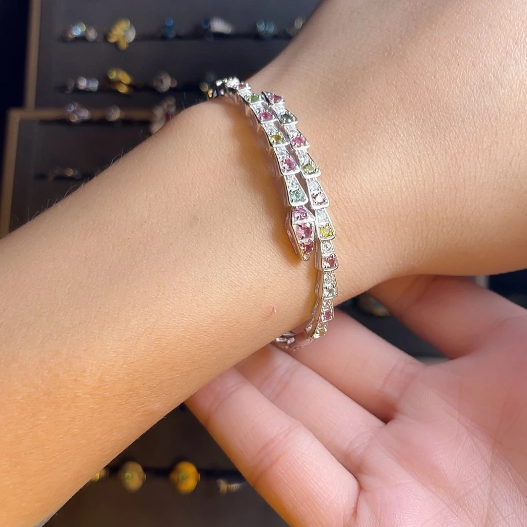 碧玺手镯银S925镶嵌