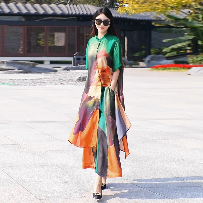 上档次女装25春夏国风时尚印花女套装宽松减龄显瘦洋气度假两件套