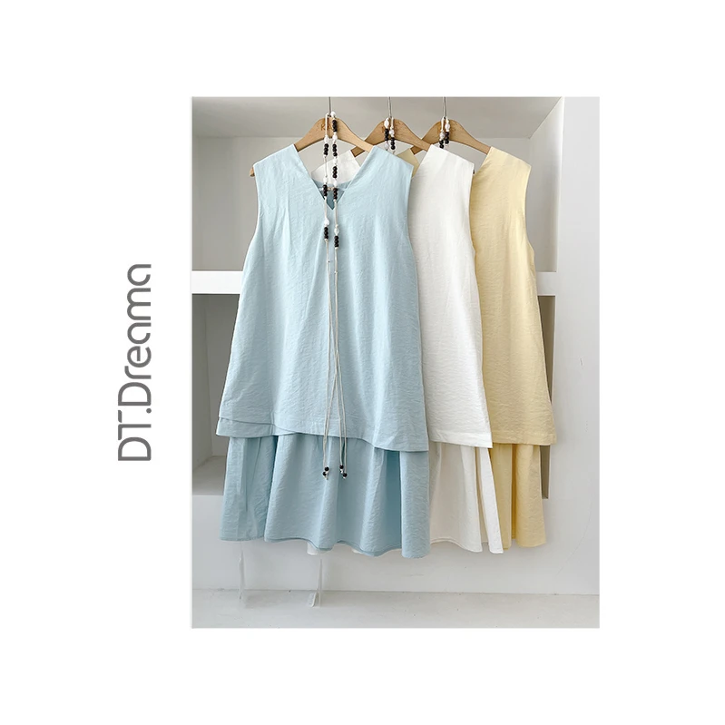 法式假两件拼接无袖长款背心裙慵懒风宽松减龄连衣裙女休闲百搭