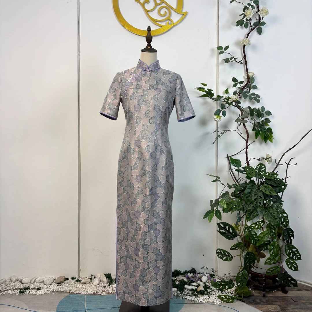 祺玉[馨香]日常新中式中长裙提花旗袍时尚中国风双层秋季新款