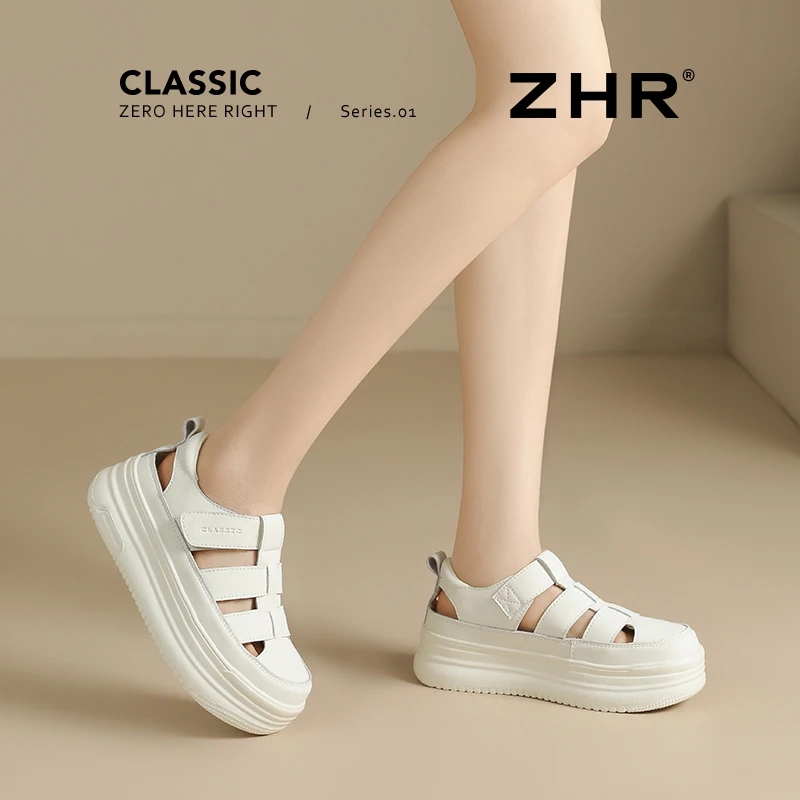 ZHR厚底包头罗马凉鞋女2025夏季新款增高不累脚休闲沙滩鞋女包跟