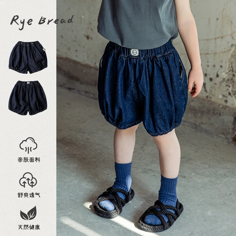 ryebread/黑面包童装 韩系休闲男小童纯棉牛仔短裤 5夏