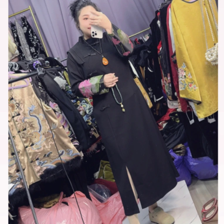 清苍价~深圳5252新中式步步生莲太空棉旗袍裙连衣裙国风长裙