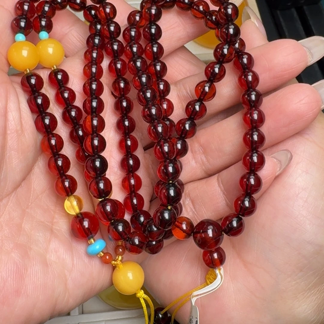 飘***雪血珀未镶嵌颈饰血珀有烤色