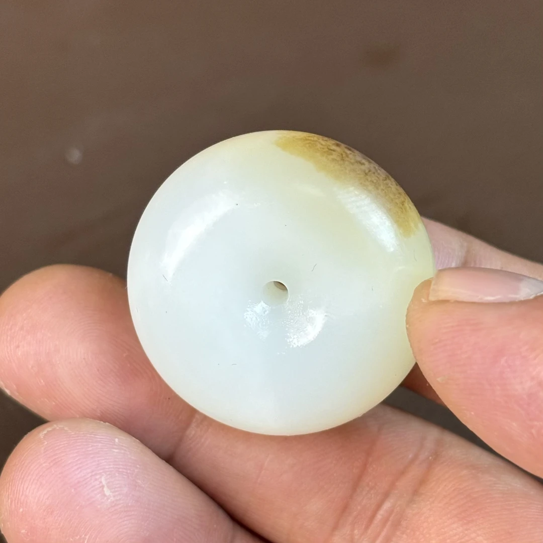 新疆和田玉黄糖胖平安扣糖白面包扣吊坠挂件厚扣子