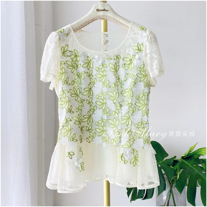 pinkmary粉红玛琍米色圆领短袖上衣女时尚百搭PMAFS120393短款