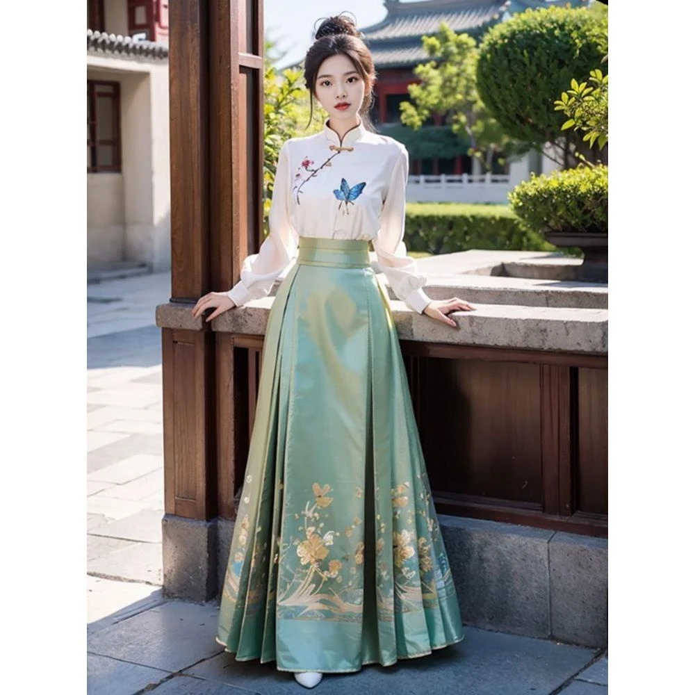 新中式中国风绣花上衣国风马面裙套装2025新款国风改良汉服女古装