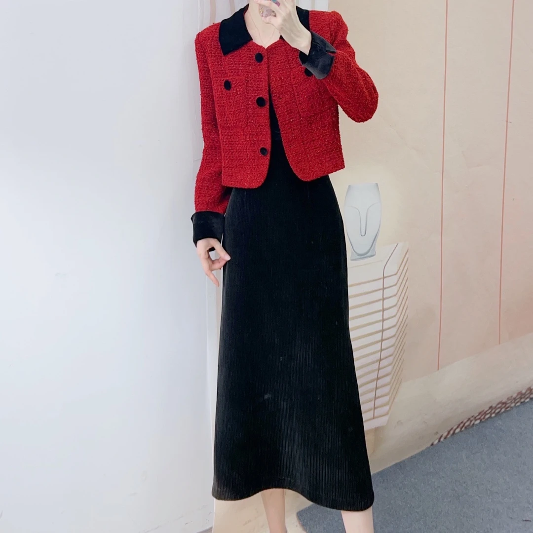 191名媛翻领小香风外套+半身裙两件套套裙191/GP