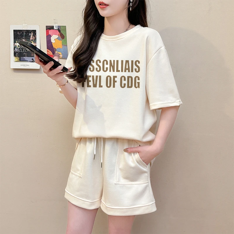 休闲运动套装女夏季新款韩版宽松洋气减龄大码短袖短裤时尚两件套