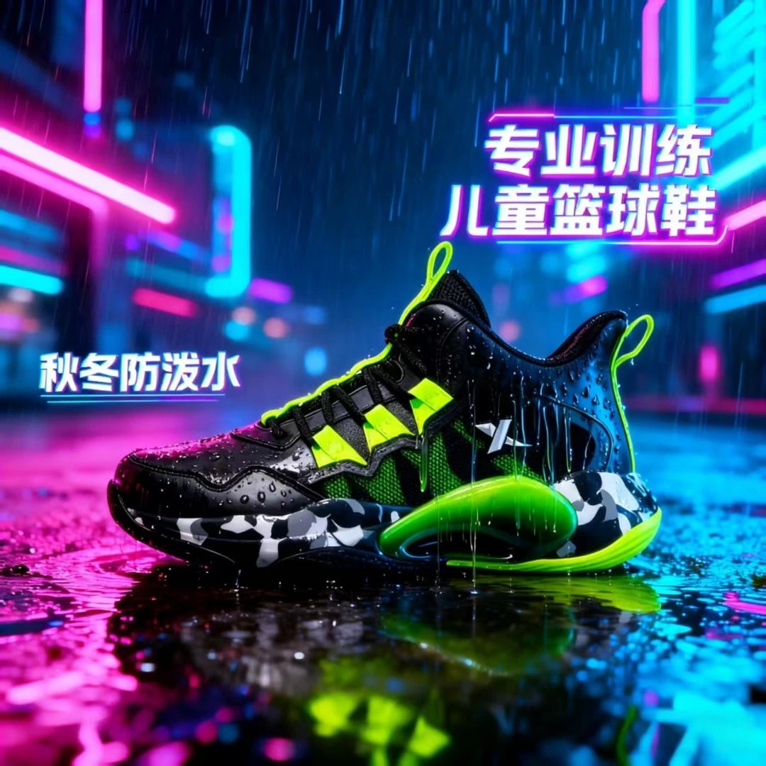 特步儿童篮球鞋男童6-12岁秋冬新款防水皮面专业训练鞋加绒运动鞋
