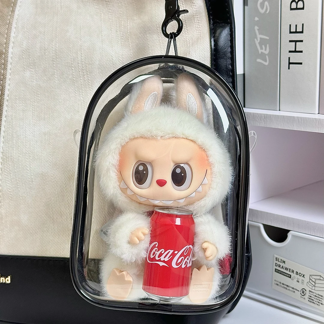 labubu可口可乐搪胶保护套拉布布马卡龙坐坐派对棉花娃娃透明痛包