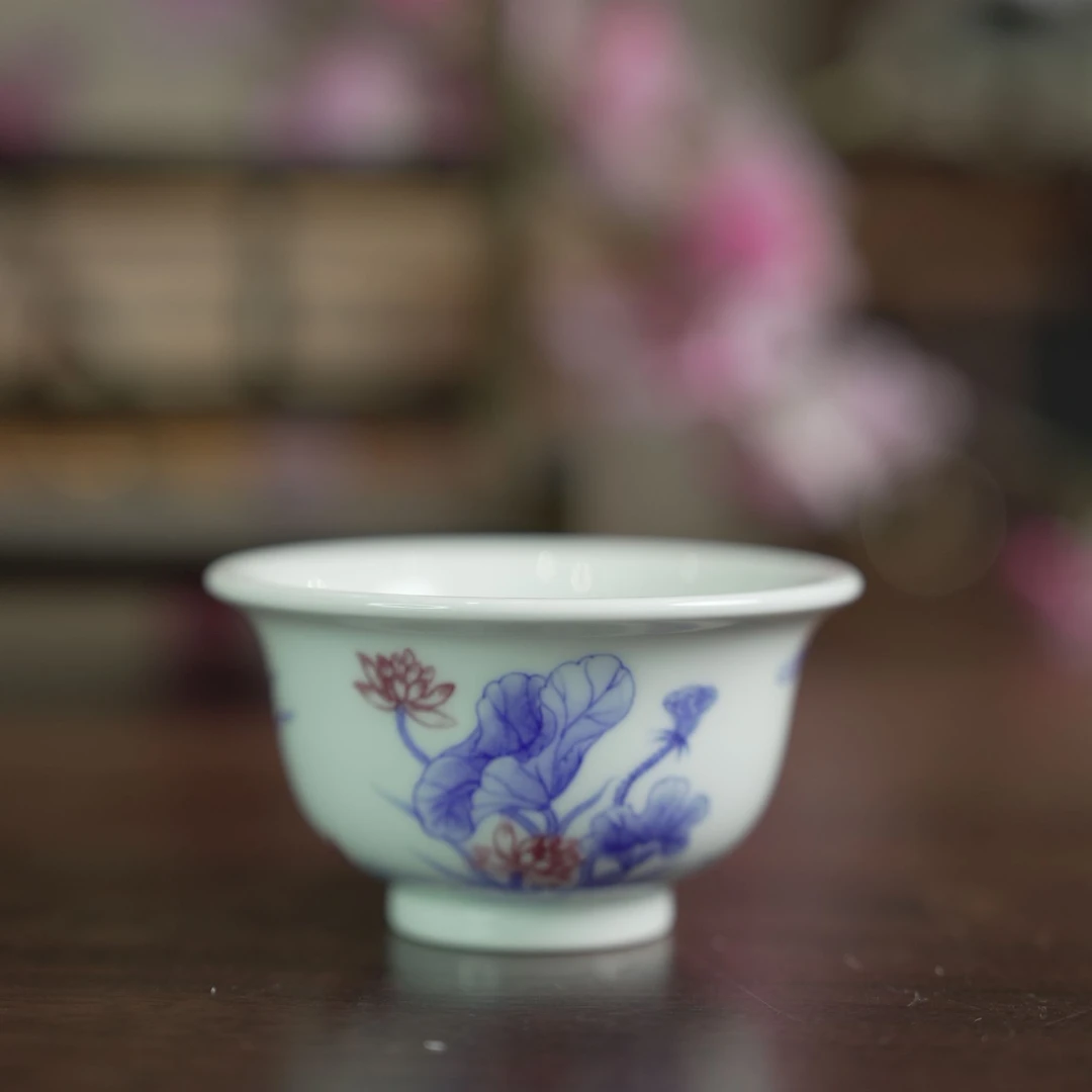【小乔赏瓷】沐茗古韵青花釉里红鸳鸯戏水小压手杯mmgy327