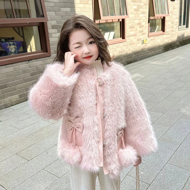 女童仿毛皮草外套2025新款秋冬季儿童毛毛衣冬装女宝宝洋气棉衣潮