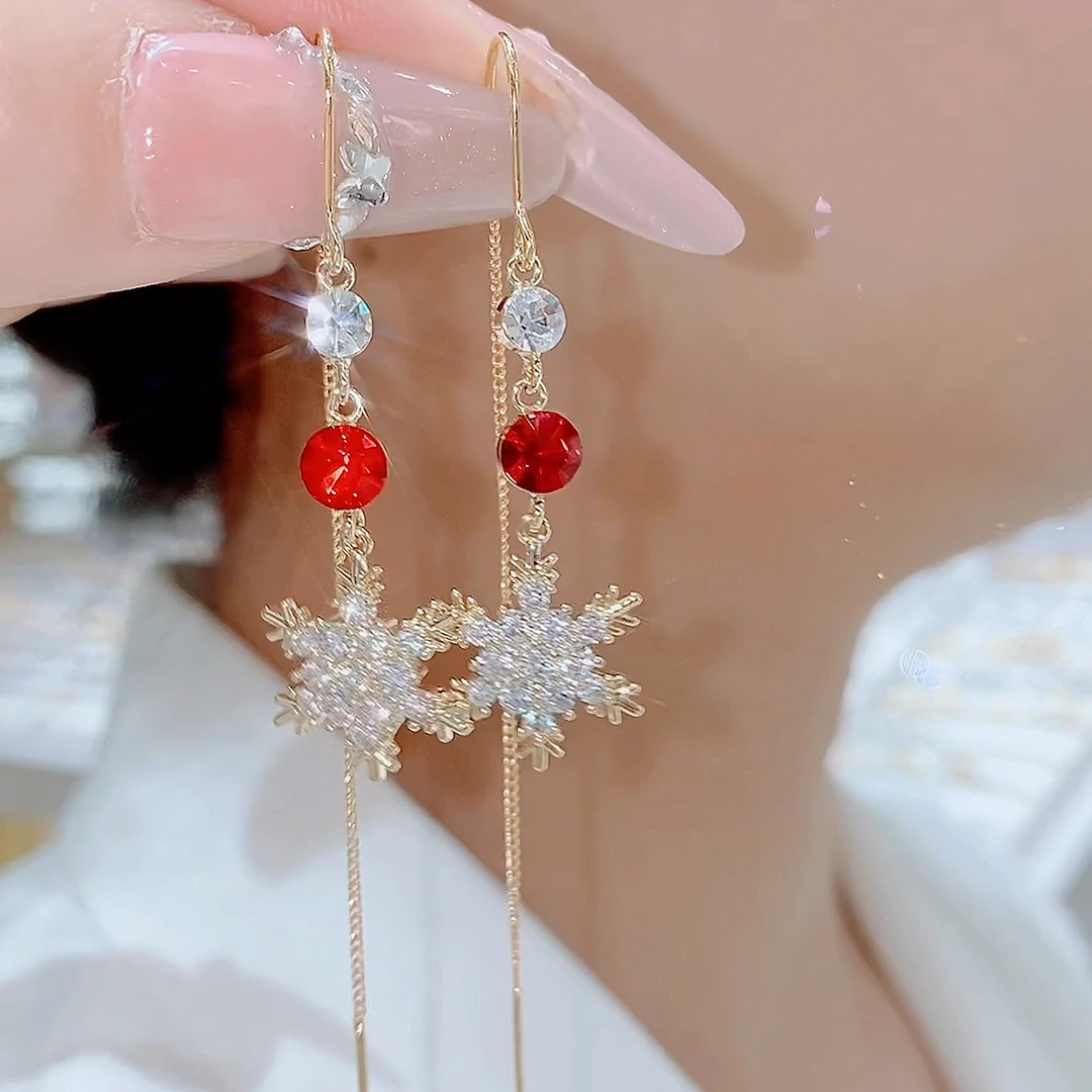 铜合金玻璃耳饰 447-温柔红色雪花显白精致优雅个性气质erx耳环