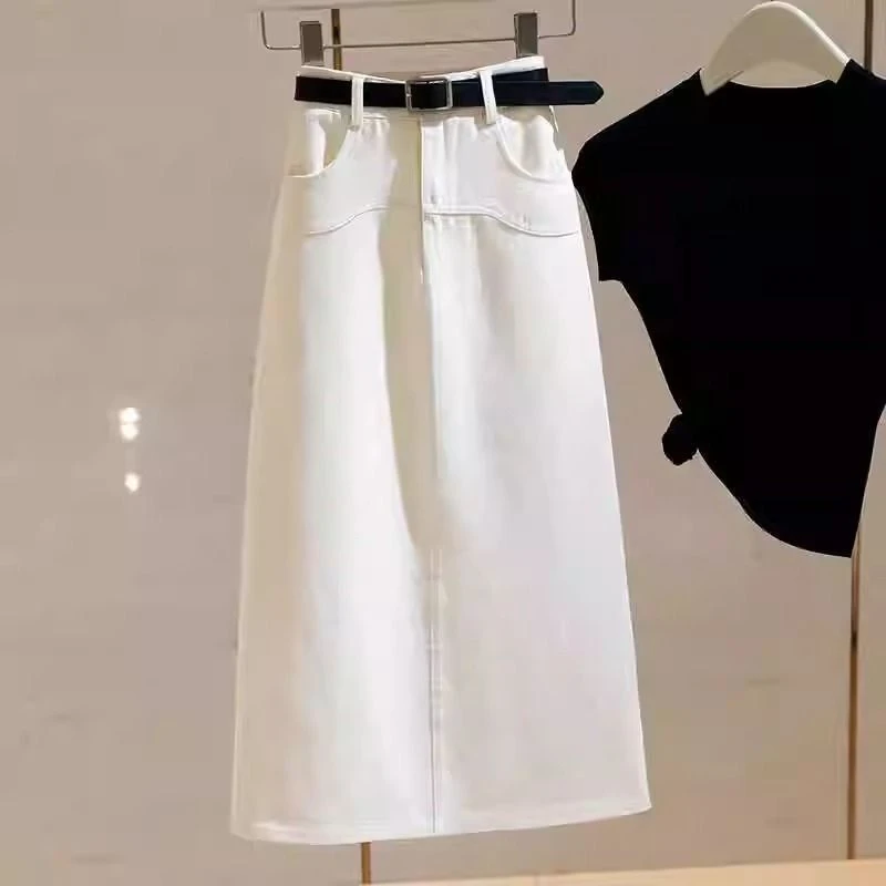 高腰牛仔半身裙女2025夏季新款韩版宽松显瘦中长款开叉A字包臀裙