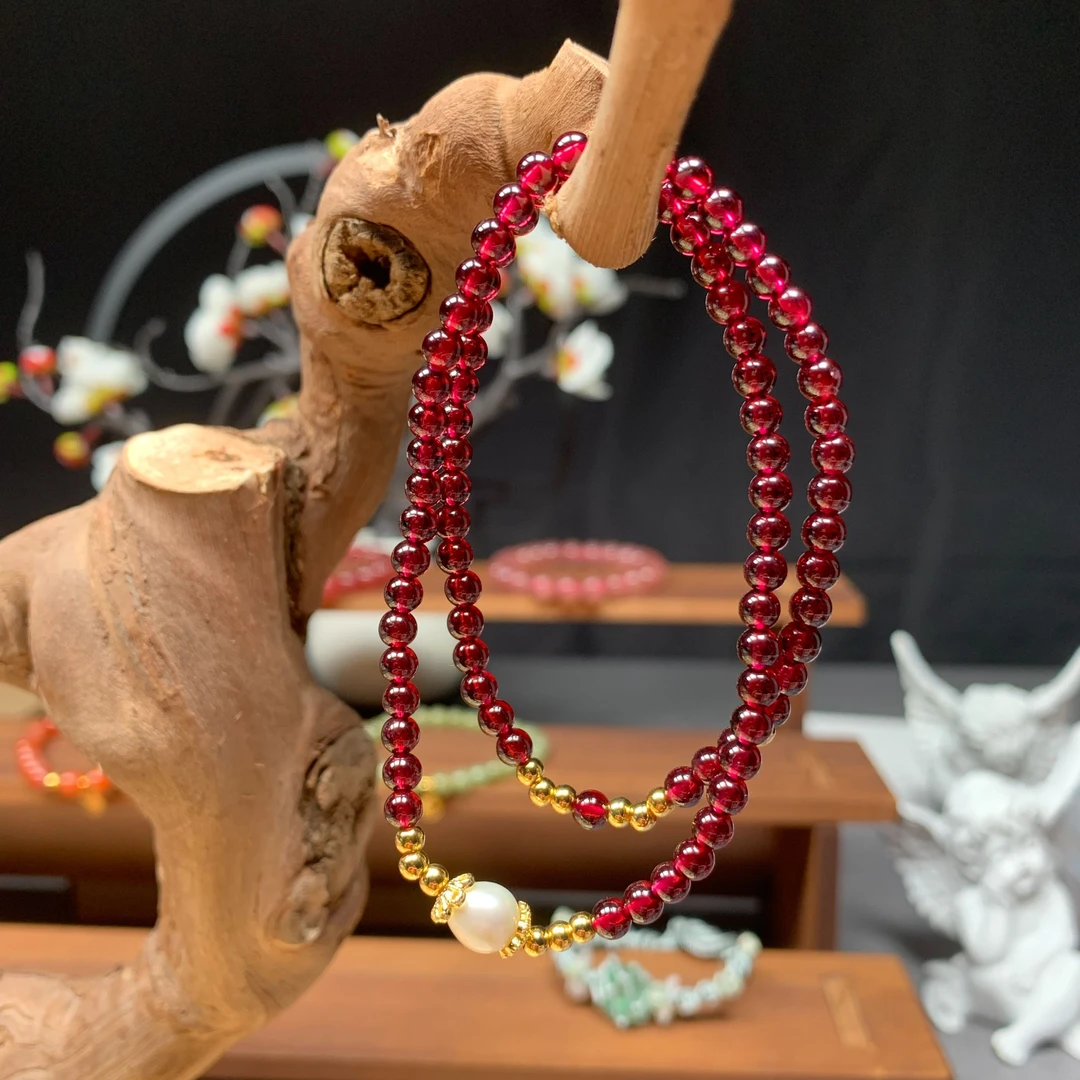 天然4mm石榴石双圈手链设计款