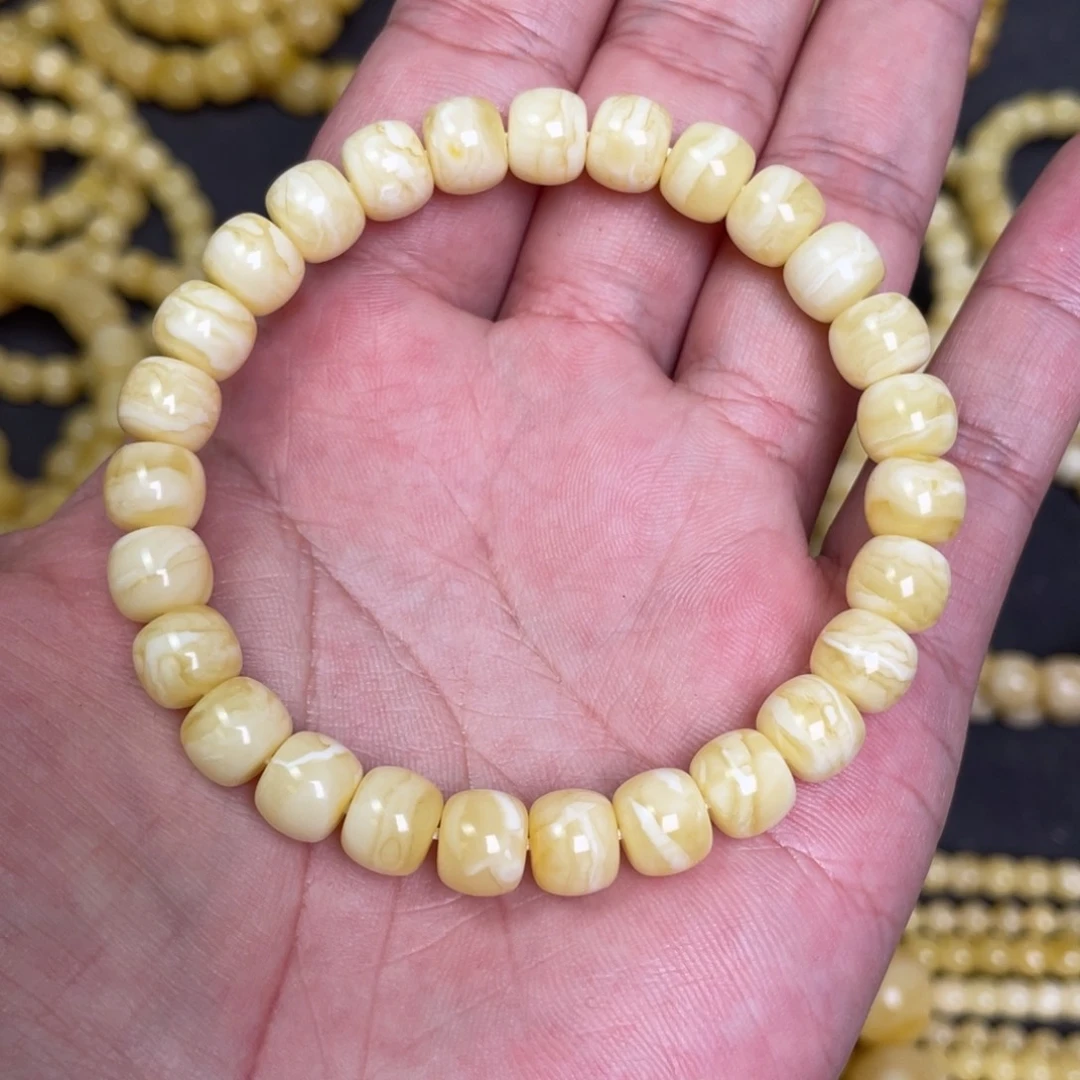 蜜蜡未镶嵌裸石虎皮纹千层雪蜜蜡手串8.5mm