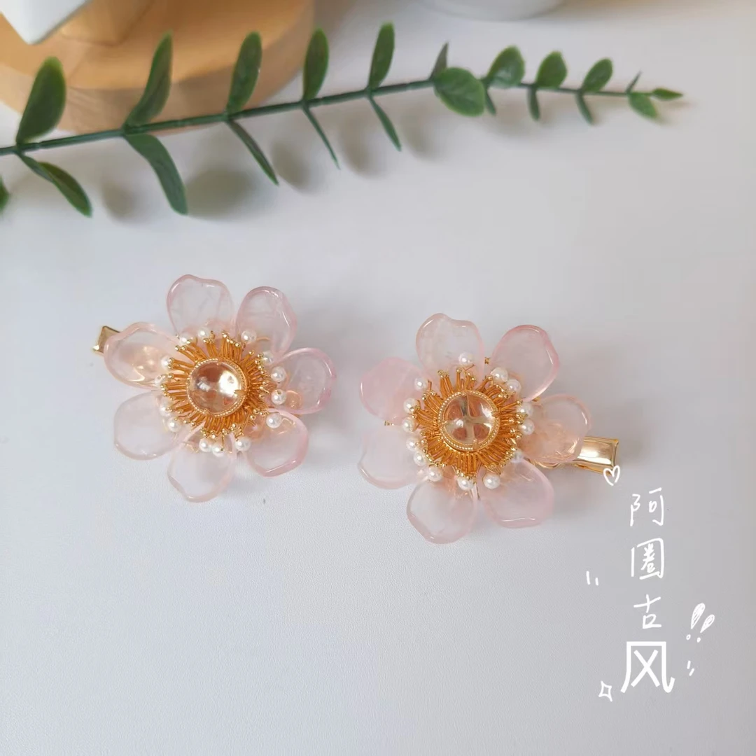 阿圈国风粉色发夹日常百搭汉服配饰