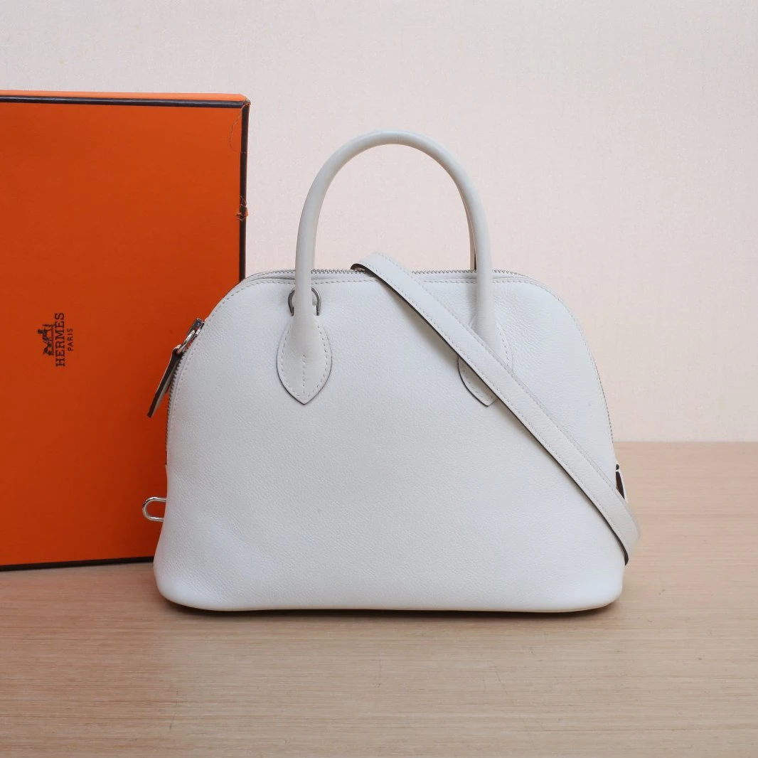 99新 Hermes/爱马仕 小花JerryBolide 保龄球包 25 I2奶油白 Z刻