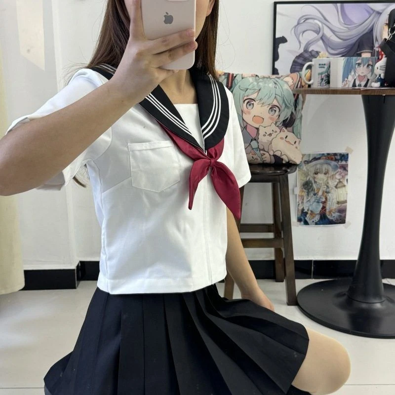 原创JK制服校服白色三本日系夏季水手服学院风学生班服jk套装中间