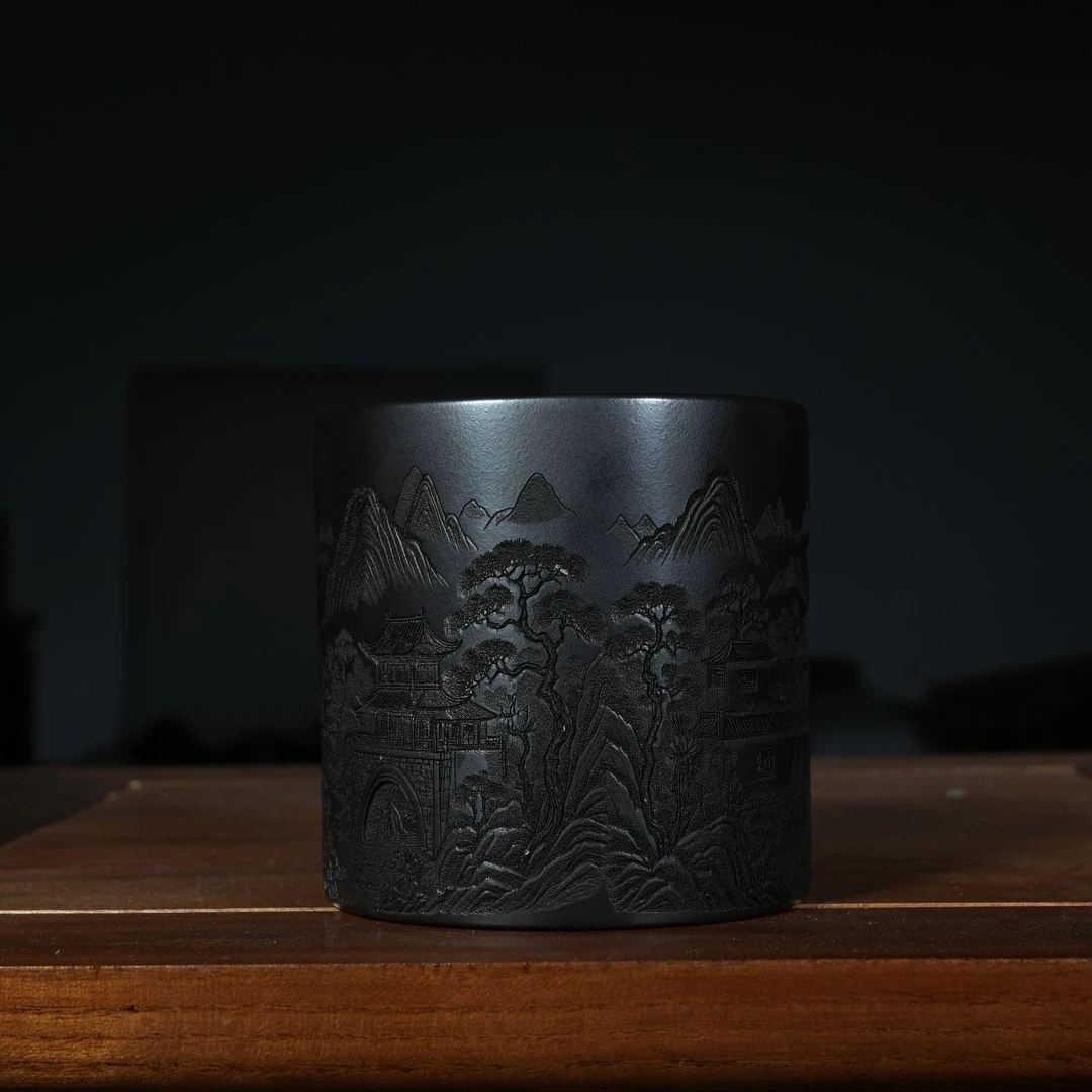 宜兴原矿石黄刻绘水韵江南紫砂手工主人杯容量200CC