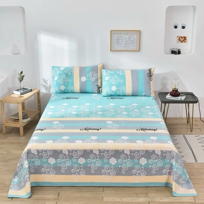 【专柜正品】加厚老粗布三件套斜纹印花床单套件亲肤简约风可机洗