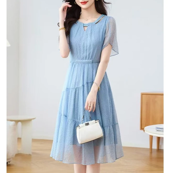 5441#高级感气质爆款雪纺纱料连衣裙女夏季小个子洋气裙子