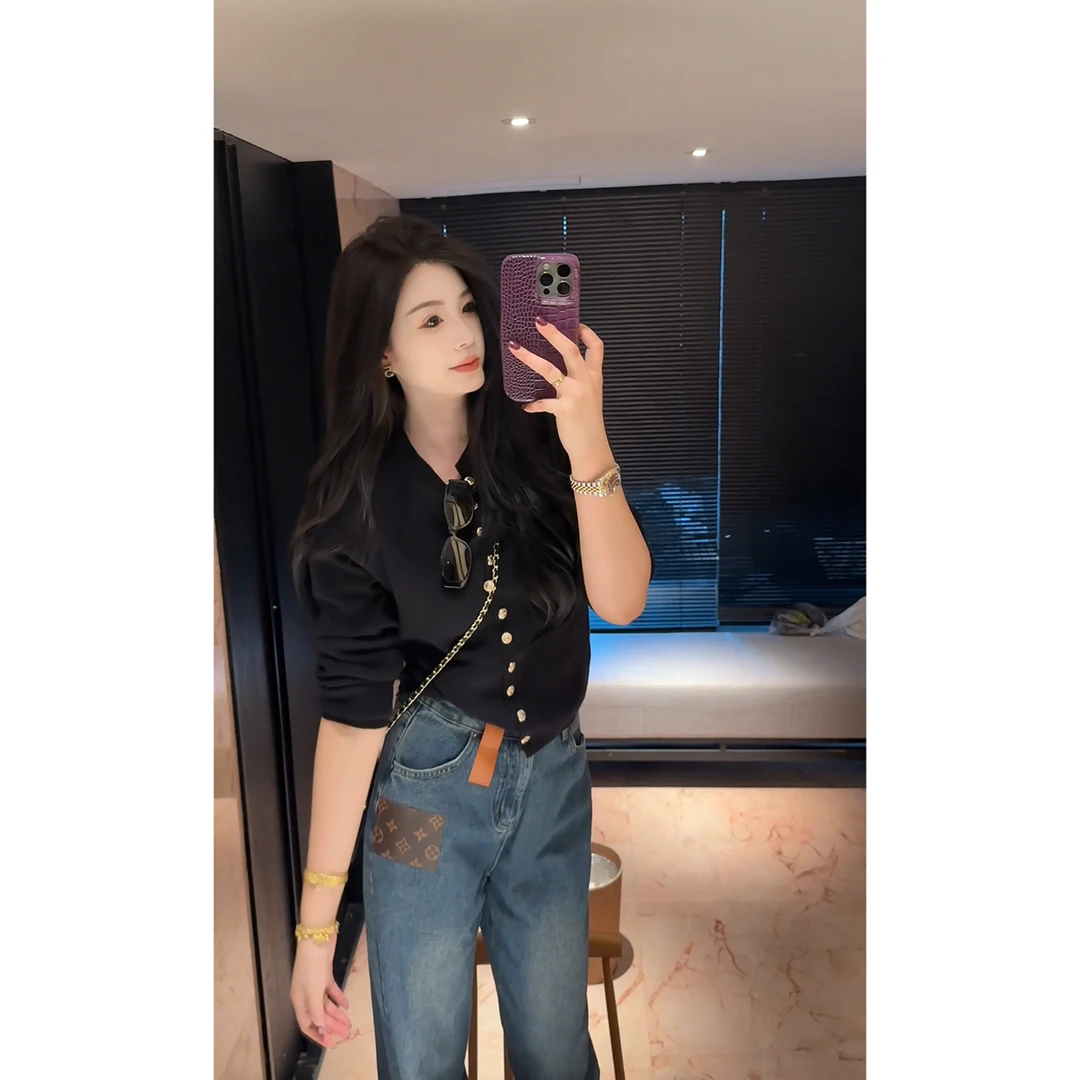 miuuuuim/排扣针织百搭休闲显瘦上衣