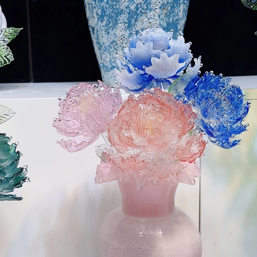 手工艺品琉璃单只牡丹
