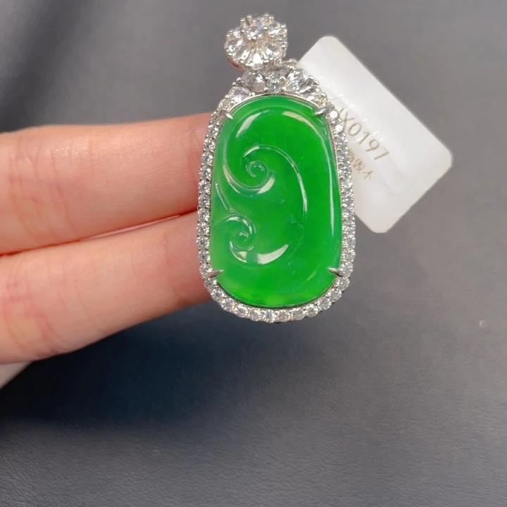 吊坠(不含链)银S925镶嵌翡翠