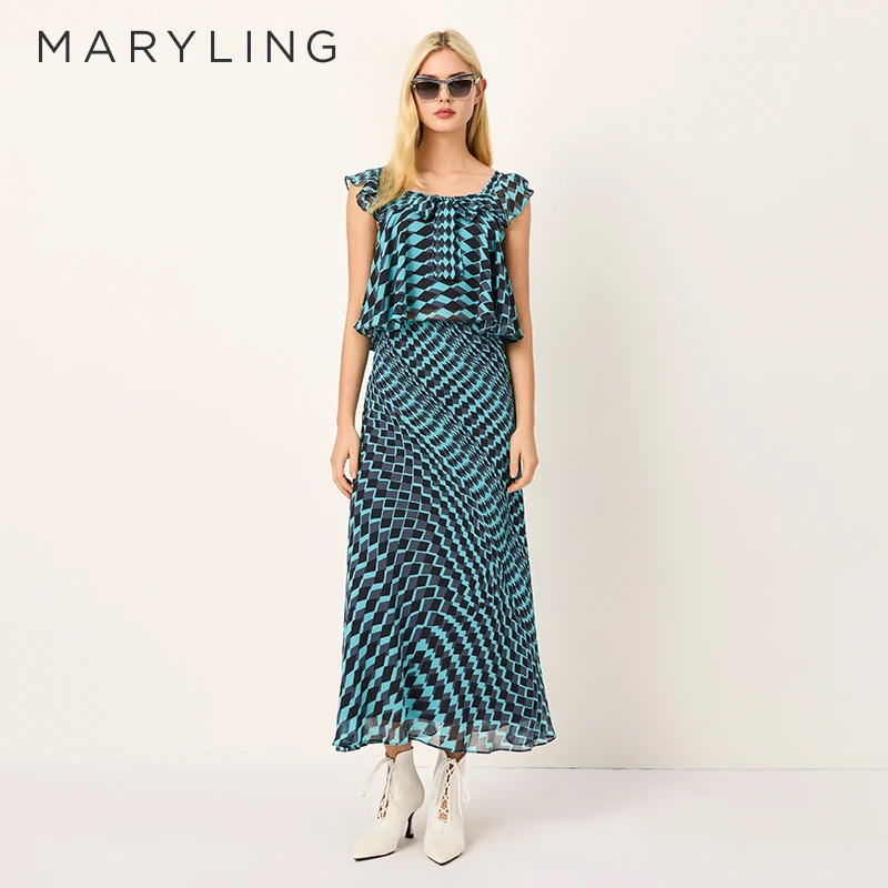 MARYLING玛俪琳浪漫艺术感菱形格蝴蝶结荷叶吊带上衣A1FDW26550