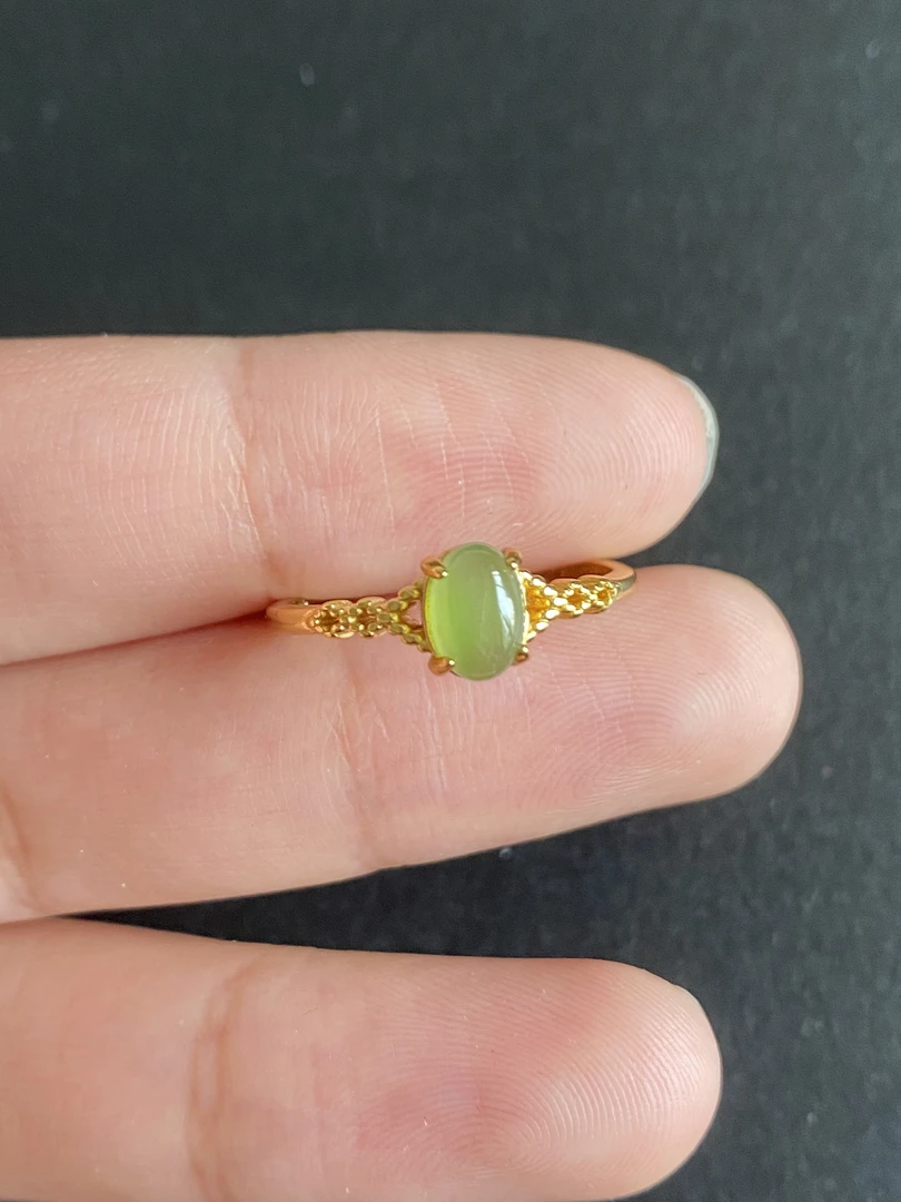 S925银和田玉碧玉设计款戒指