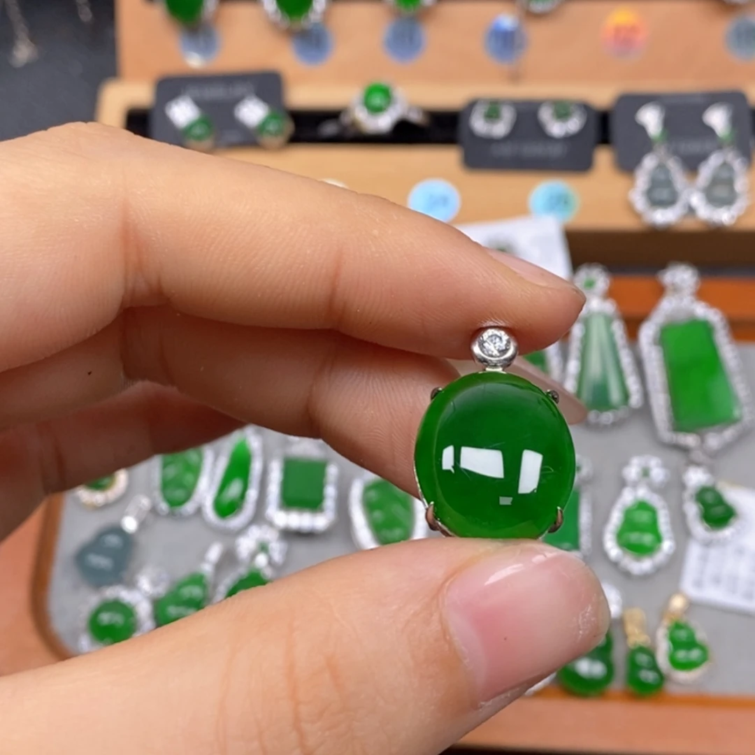 小***菌翡翠银S925镶嵌项圈蛋面