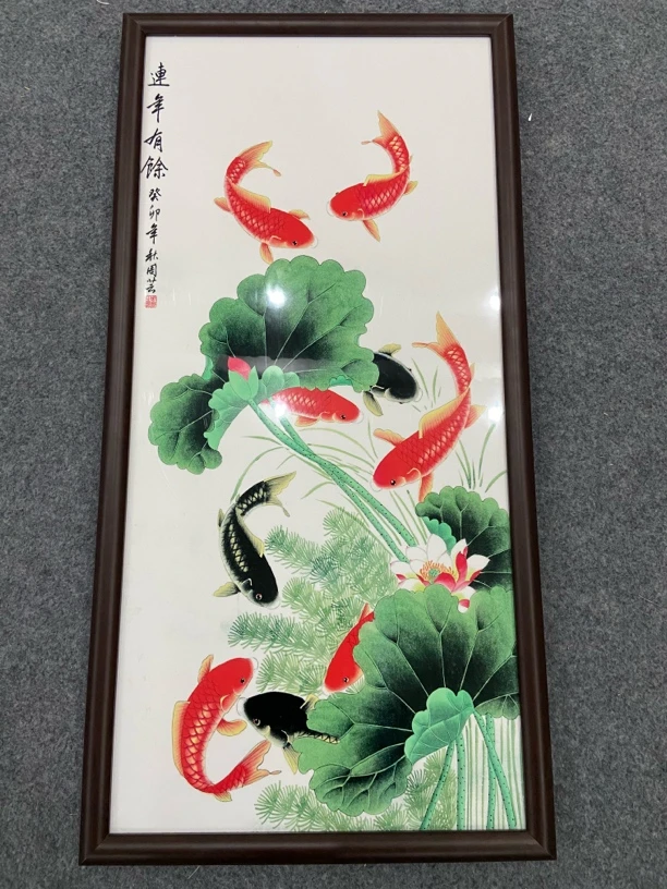 A82《连年有余》40*80装饰画木框玄关客厅装饰画挂画