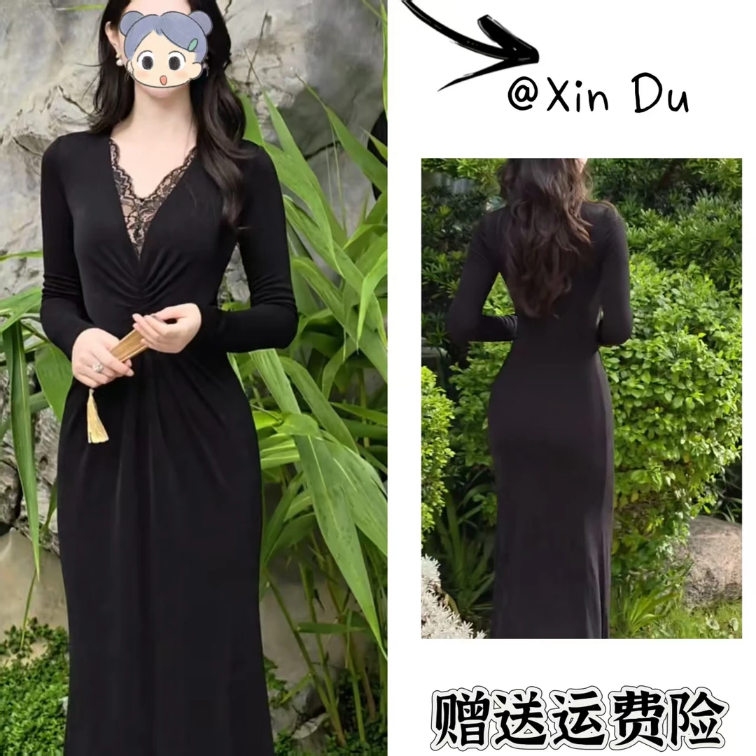 2025秋季新款时尚显瘦气质女士网红洋气连衣裙百搭款D22431