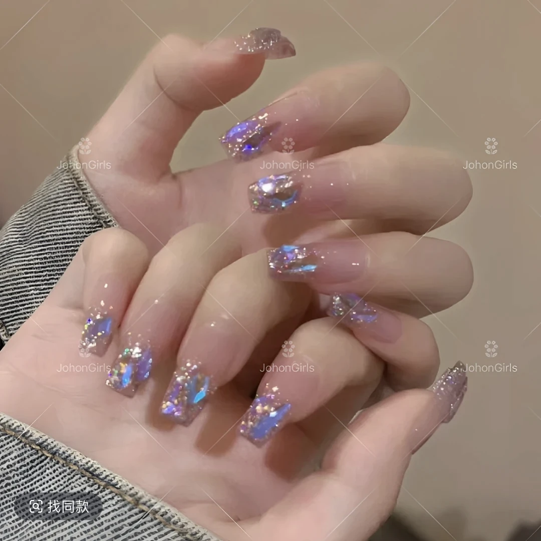 【温精灵】纯手工穿戴甲指尖超闪渐变显白指甲贴