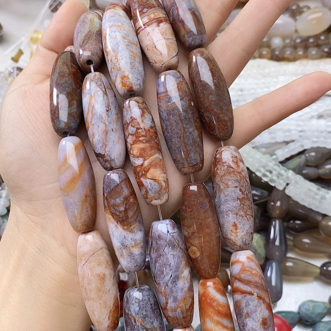 玛瑙/玉髓未镶嵌珠宝半成品玛瑙桶珠一条