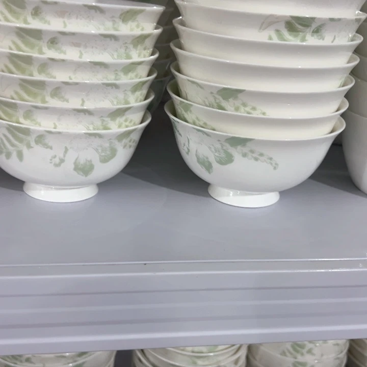 瓷绿牡丹，六寸高脚面碗6个