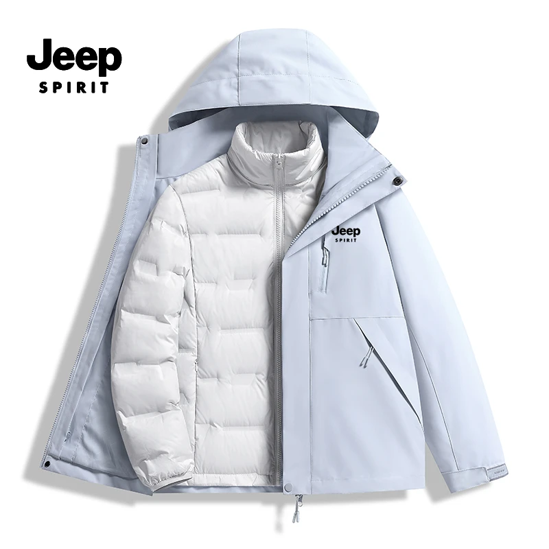 JEEPSPIRIT吉普秋冬外套三合一羽绒内胆两件套情侣防风登山夹克