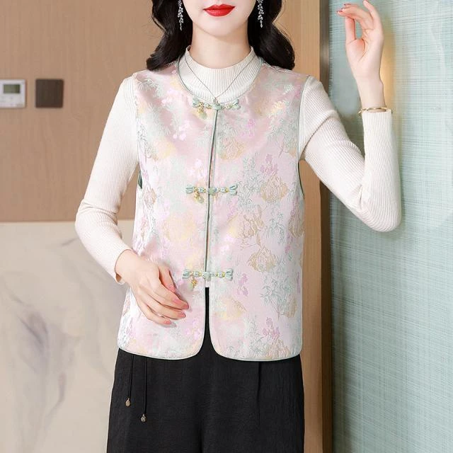 2025国风新中式马甲女高端提花盘扣马夹背心外搭复古秋季改良上衣