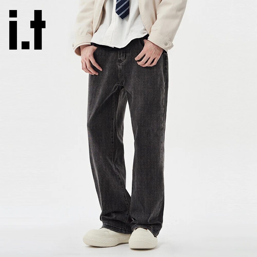 it:CHOCOOLATE黑灰简约直筒牛仔裤2025秋季男士潮流百搭阔腿裤子