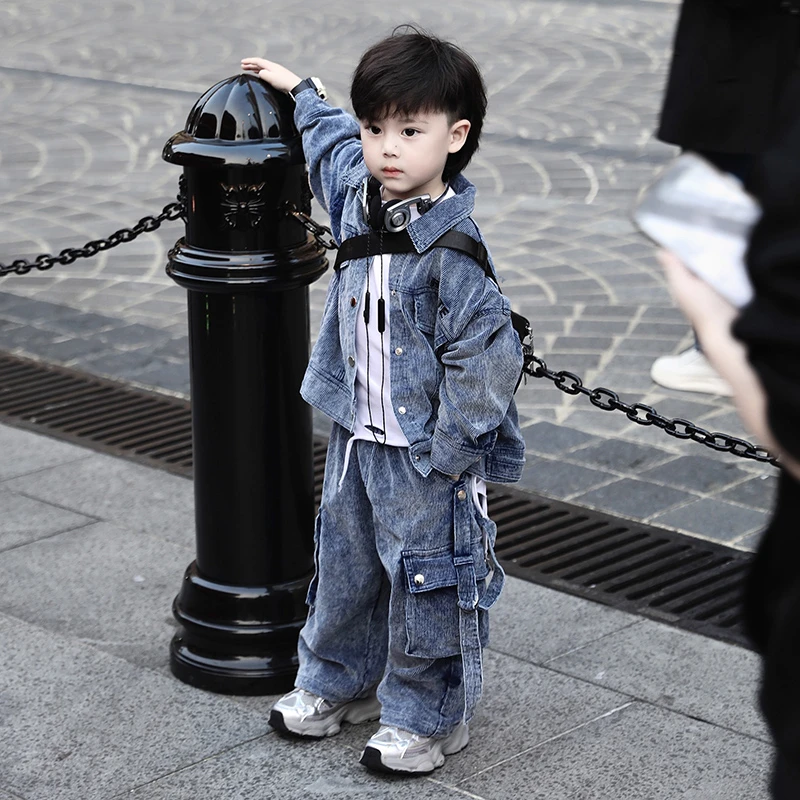 【现货】Jimmy妈童装 北极苍穹 春季水洗牛仔蓝灯芯绒外套工装裤套