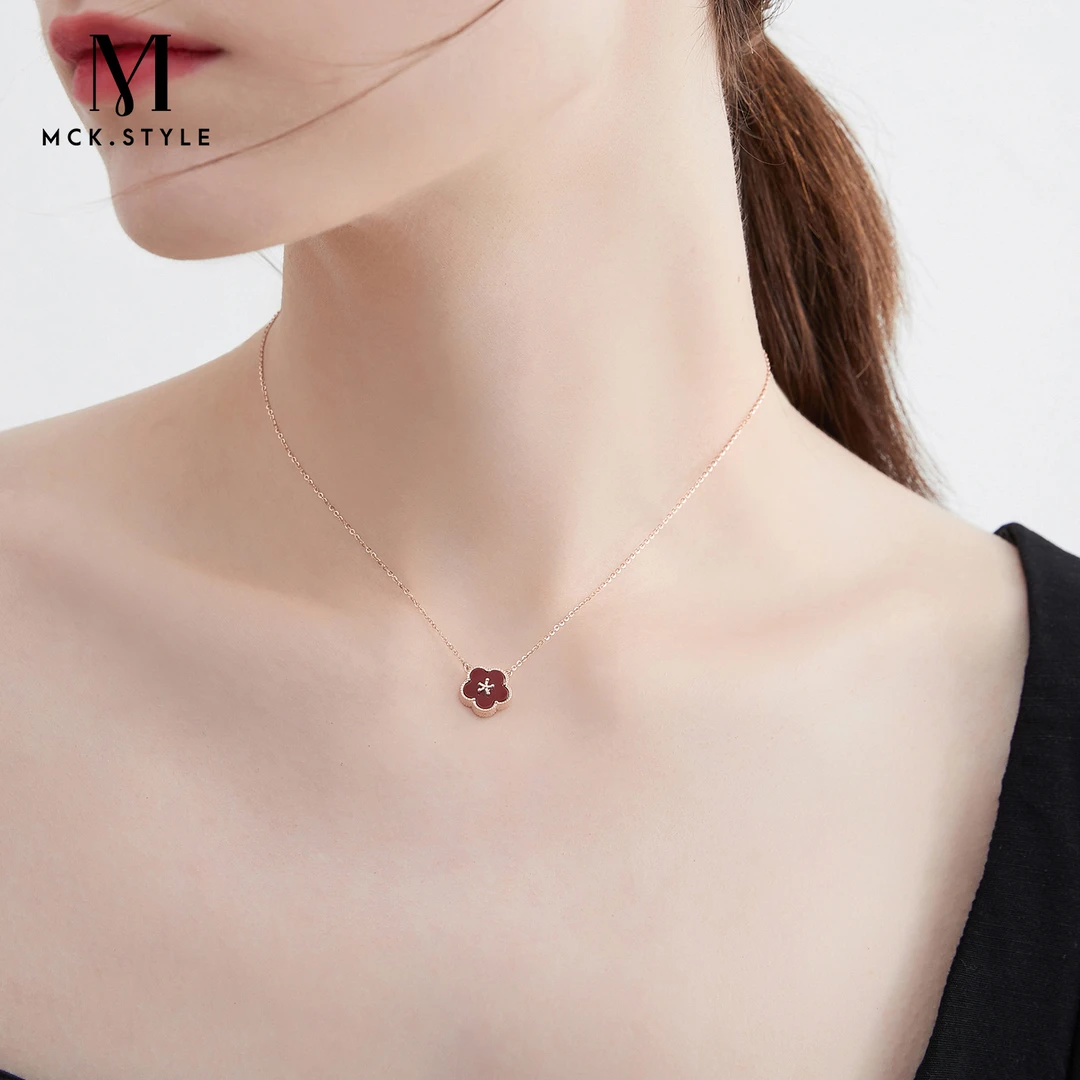 mck 坠链均925银 红色小花项链女款一款两戴高级感气质锁骨链配饰