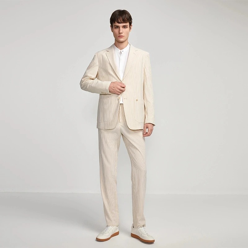 HECHTER男士西服礼服薄泡泡纱条纹百搭法式TX22101