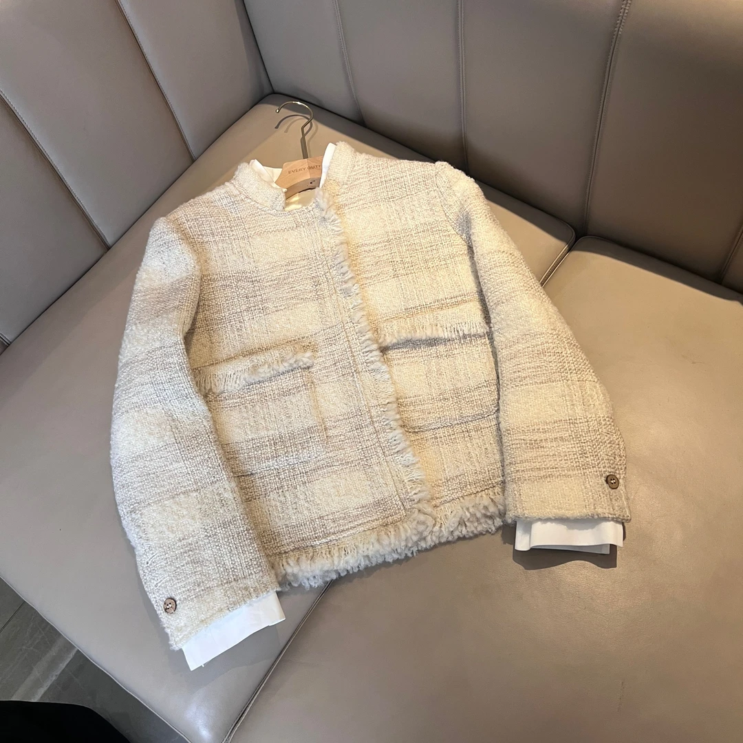 【老板娘私服】欧洲站2025春季新款假两件小香风毛呢短外套女z008