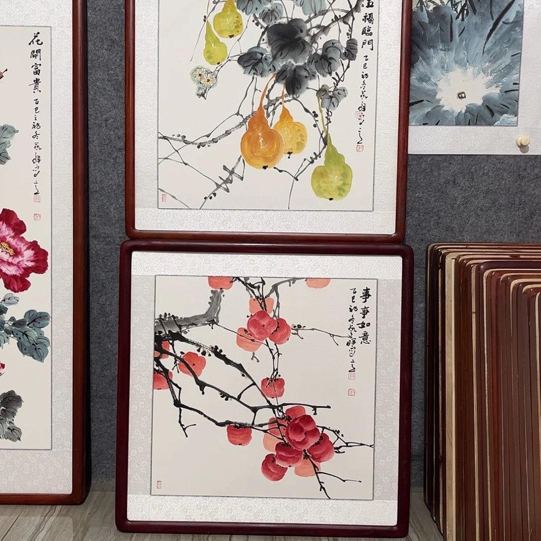 国画书画作品带框63×63