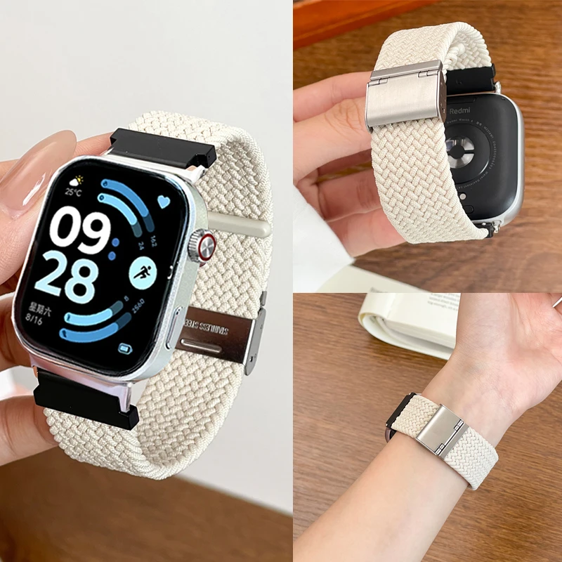 适用红米Redmi watch6/5/4/3编织卡扣式透气小米9pro弹力尼龙腕带