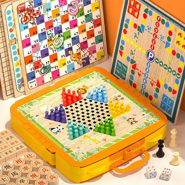 跳棋儿童益智飞行棋五子棋象棋三合一成人版冒险棋蛇棋多功能棋盘