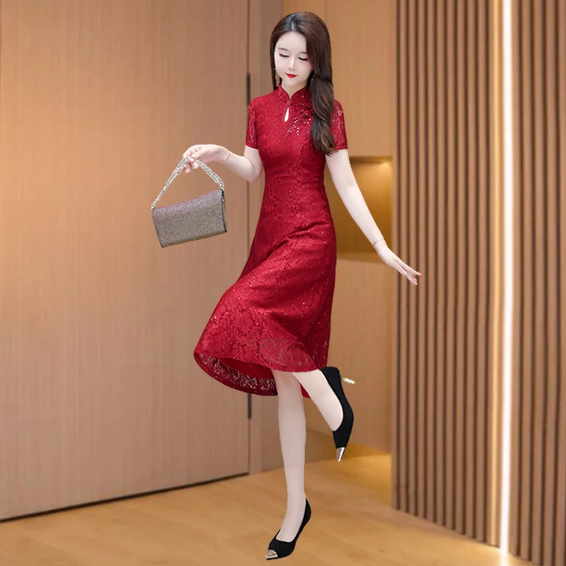 喜婆婆婚宴装连衣裙女2025年新款夏季妈妈轻奢婚礼服高考改良旗袍